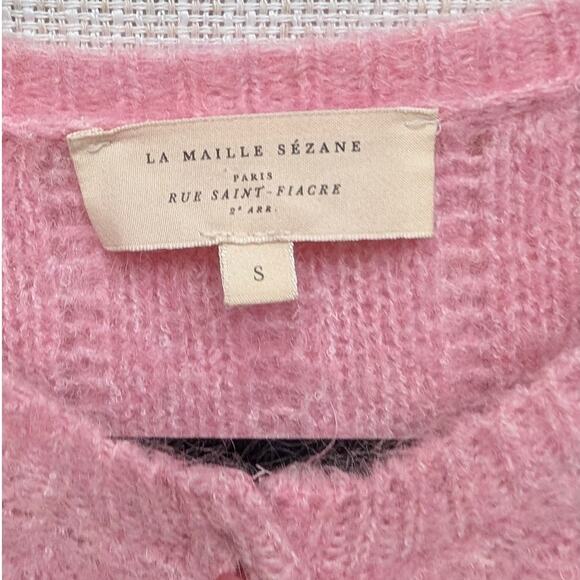 Sézane Amance Pink Wool/Mohair Blend Long Sleeve Button Cardigan, size S - Picture 3 of 7